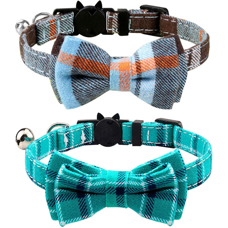 Joytale Breakaway Cat Collar with Bow Tie and Bell, Cute Plaid Patterns, 1or 2 Pack