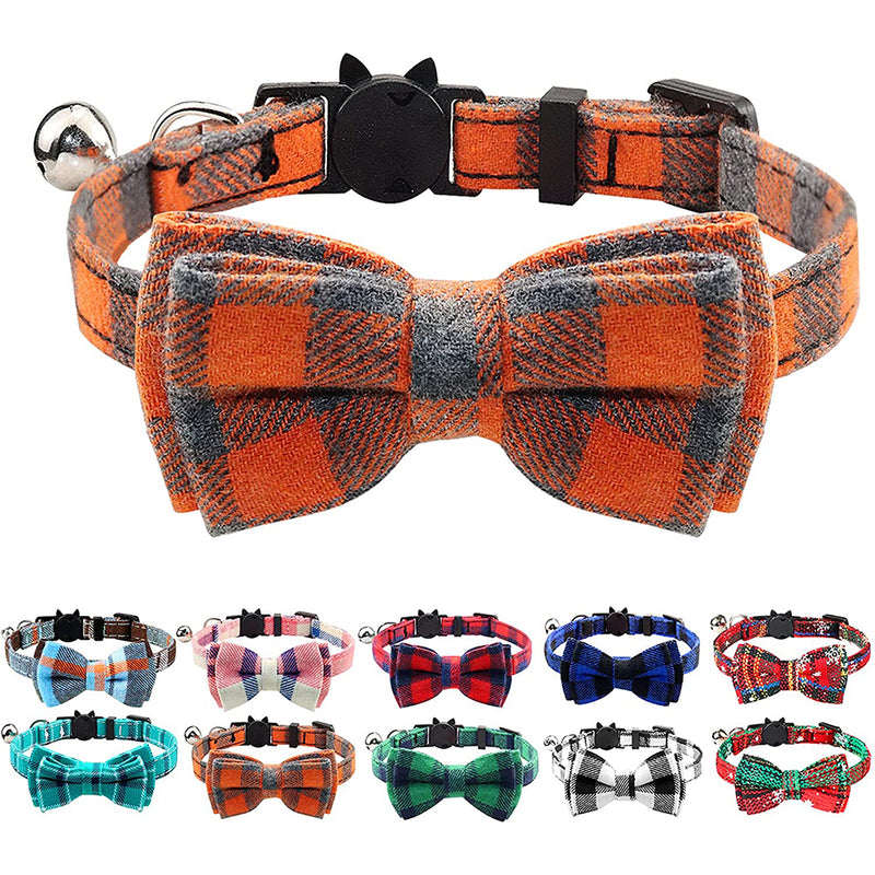 Joytale Breakaway Cat Collar with Bow Tie and Bell, Cute Plaid Patterns, 1or 2 Pack