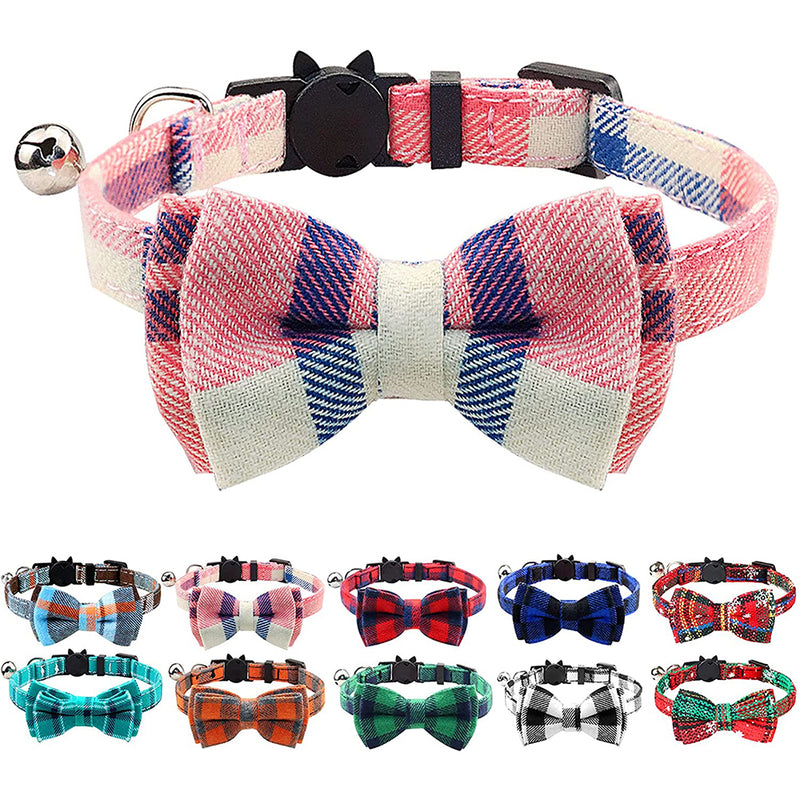 Joytale Breakaway Cat Collar with Bow Tie and Bell, Cute Plaid Patterns, 1or 2 Pack