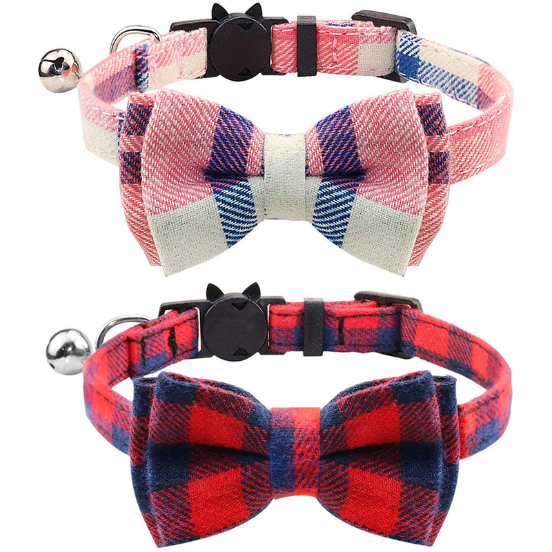 Joytale Breakaway Cat Collar with Bow Tie and Bell, Cute Plaid Patterns, 1or 2 Pack