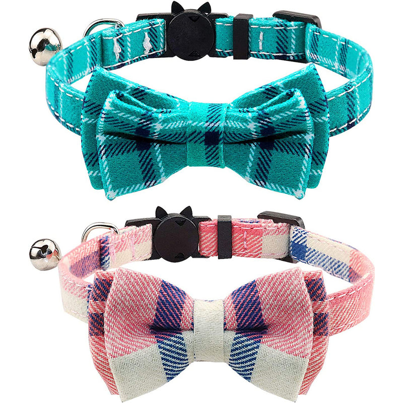 Joytale Breakaway Cat Collar with Bow Tie and Bell, Cute Plaid Patterns, 1or 2 Pack