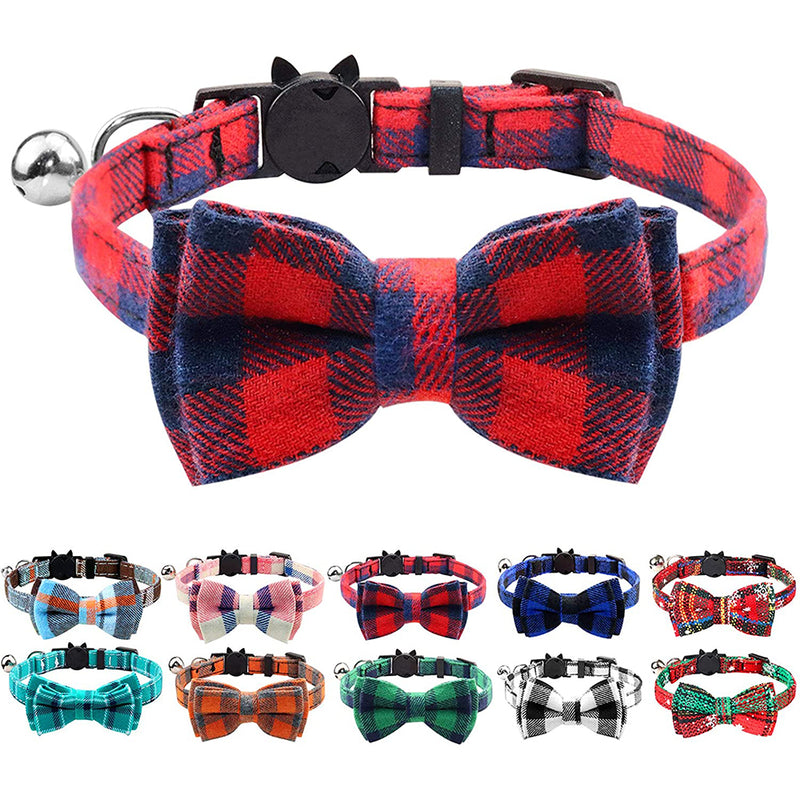 Joytale Breakaway Cat Collar with Bow Tie and Bell, Cute Plaid Patterns, 1or 2 Pack