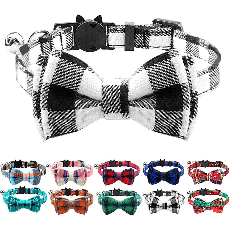 Joytale Breakaway Cat Collar with Bow Tie and Bell, Cute Plaid Patterns, 1or 2 Pack