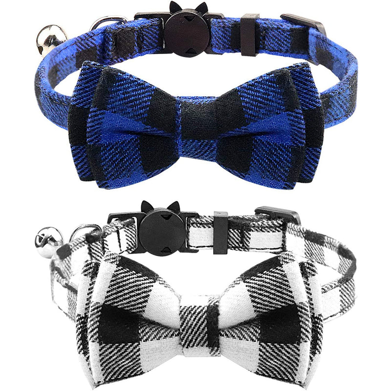 Joytale Breakaway Cat Collar with Bow Tie and Bell, Cute Plaid Patterns, 1or 2 Pack