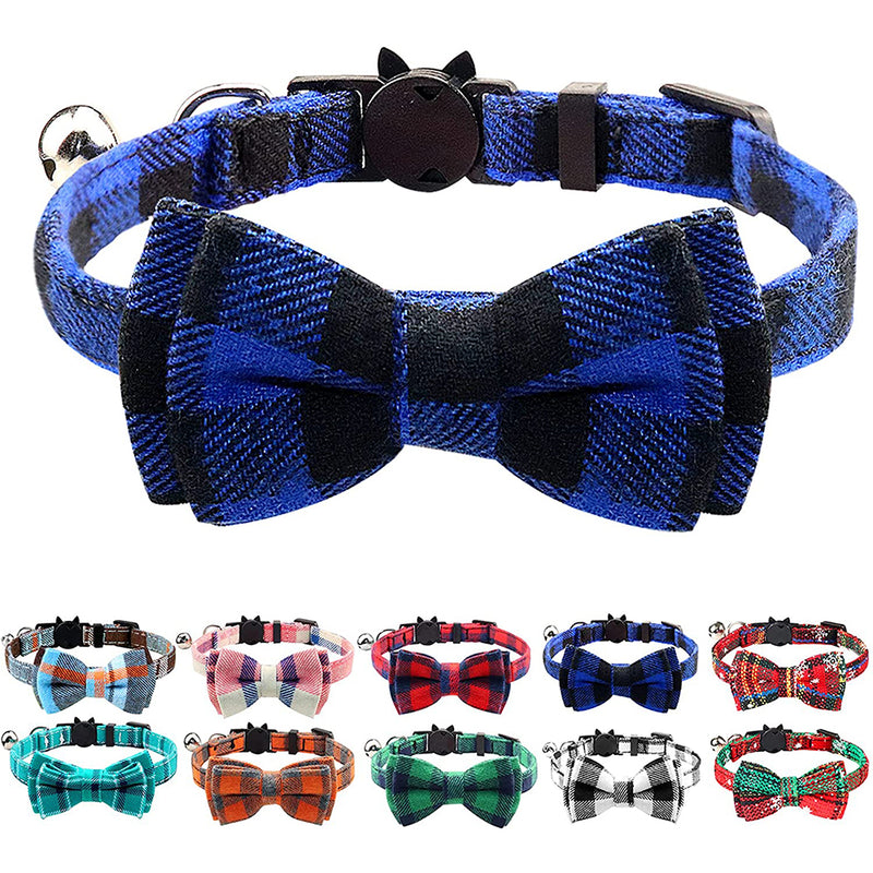 Joytale Breakaway Cat Collar with Bow Tie and Bell, Cute Plaid Patterns, 1or 2 Pack