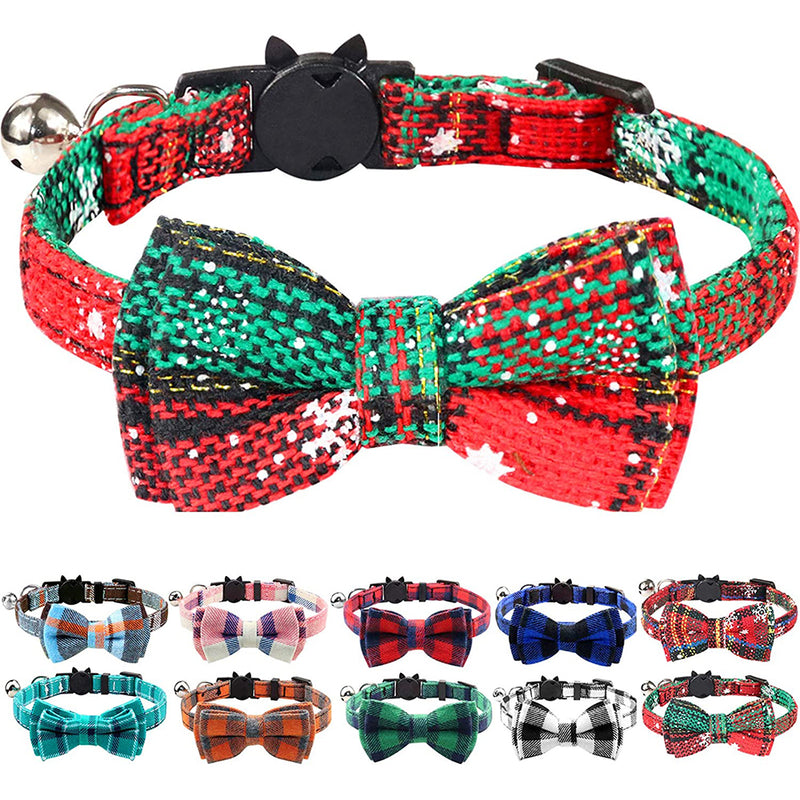 Joytale Breakaway Cat Collar with Bow Tie and Bell, Cute Plaid Patterns, 1or 2 Pack