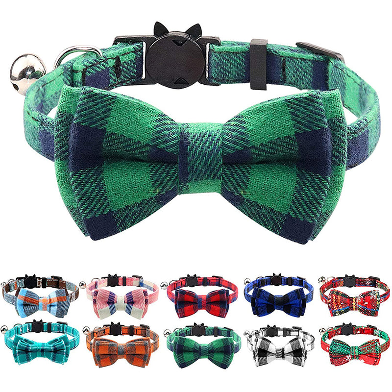 Joytale Breakaway Cat Collar with Bow Tie and Bell, Cute Plaid Patterns, 1or 2 Pack