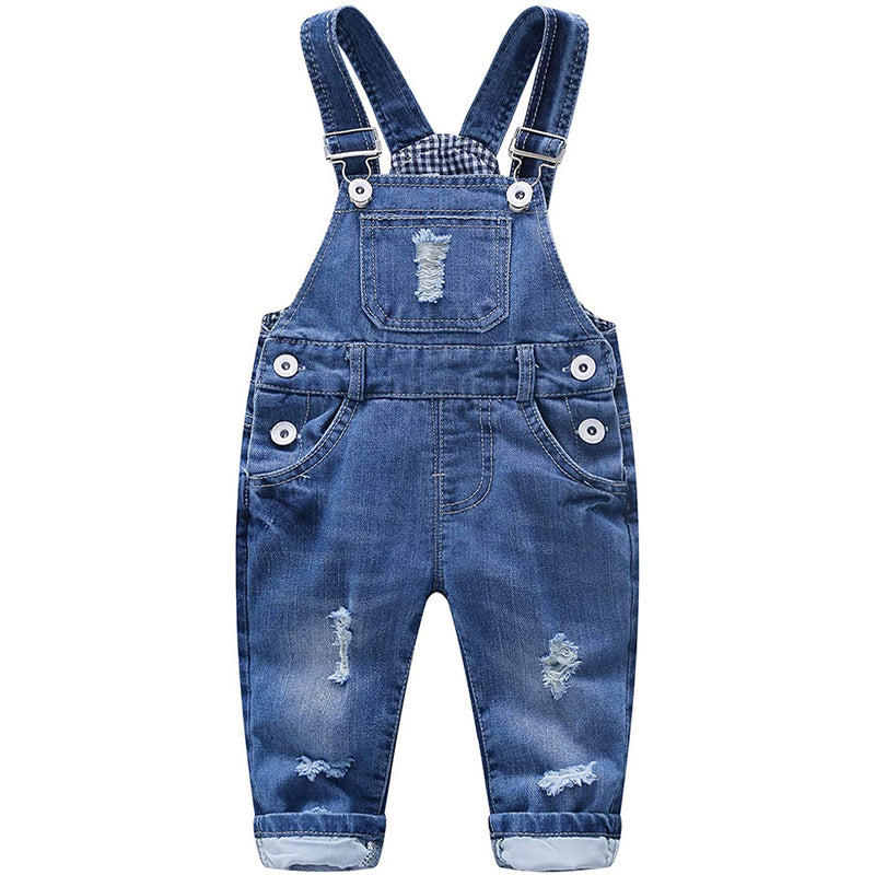 KIDSCOOL SPACE Baby Boy Girl Jean Overalls,Toddler Ripped Denim Cute Workwear