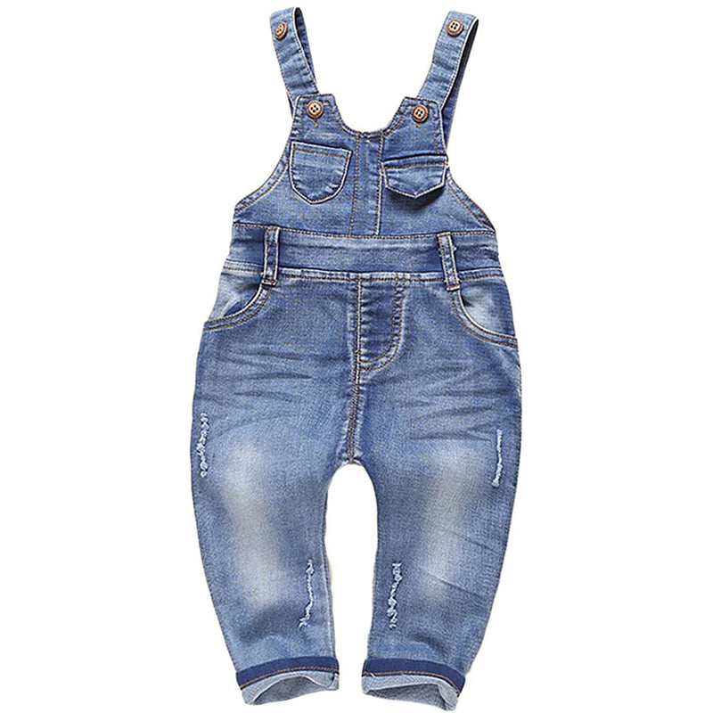 KIDSCOOL SPACE Little Boys&Girls Water Washed Ripped Soft Denim Overalls