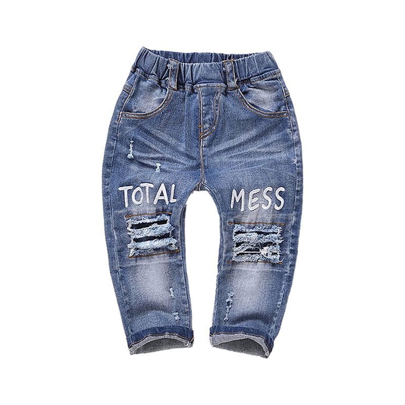 KIDSCOOL SPACE Toddler Elastic Distressed Waist Denim Pants