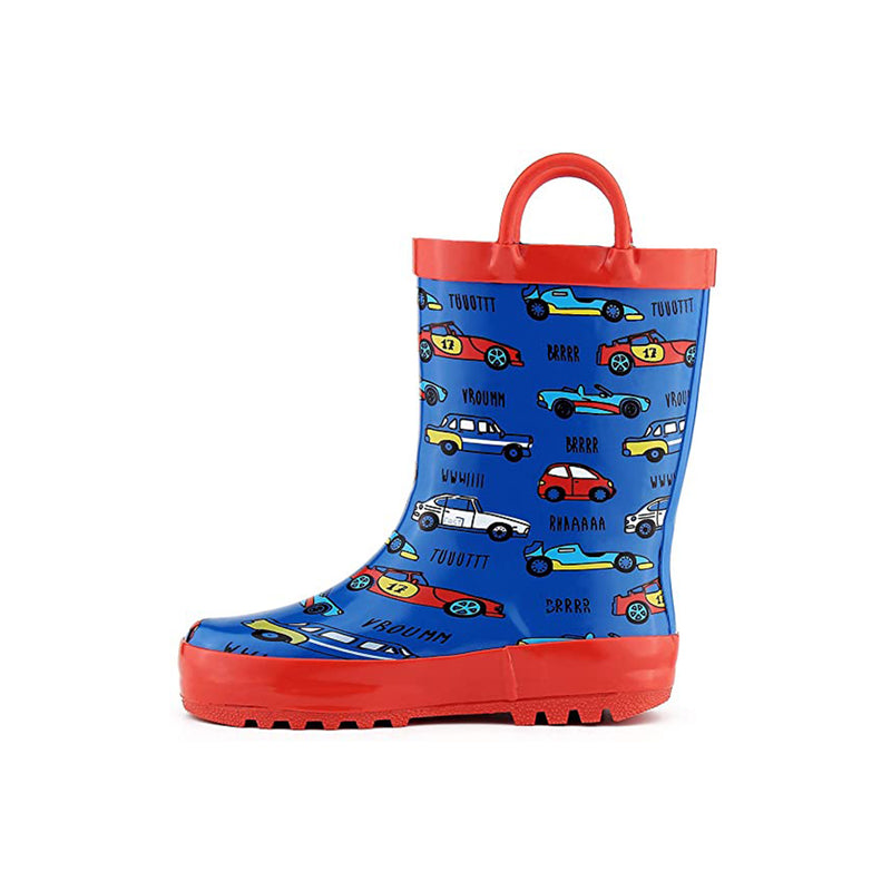 K KomForme Kids Rain Boots, Waterproof Rubber Printed with Handles