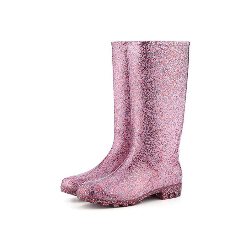 K KomForme Women’ s Knee High Waterproof Rain Boots Glitter