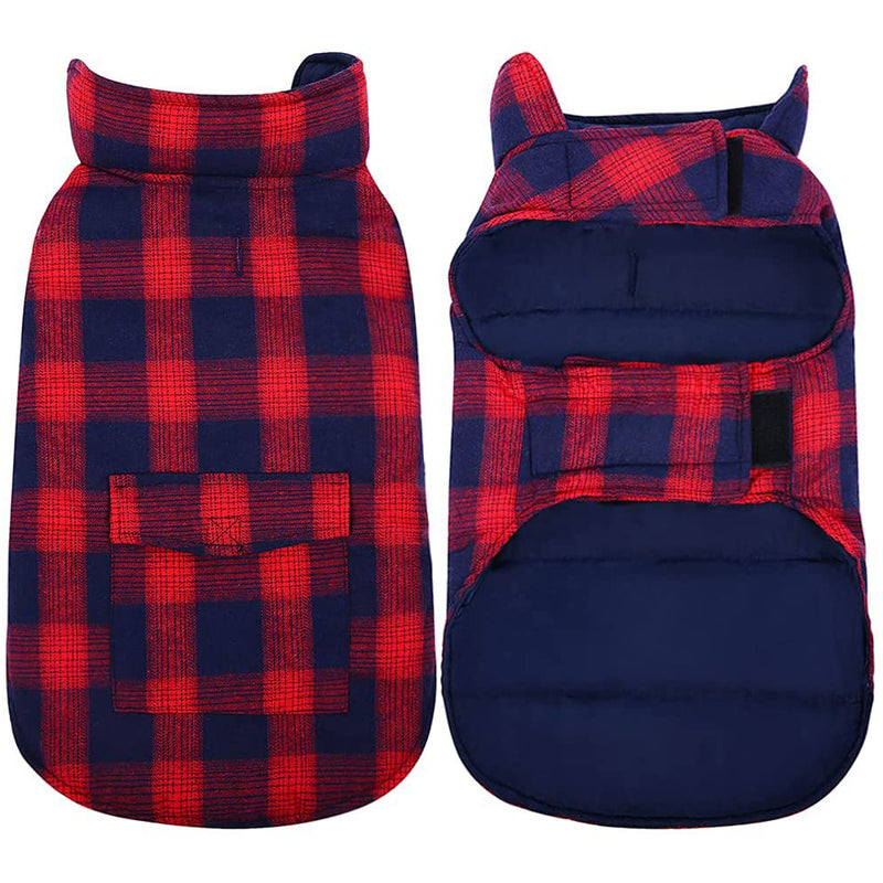 Kuoser British Style Plaid Dog Winter Coat, Fleece Lining Dog Jacket with Pocket