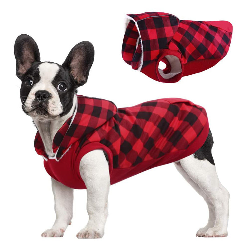 Kuoser British Style Plaid Dog Winter Coat,  with Removable Hat