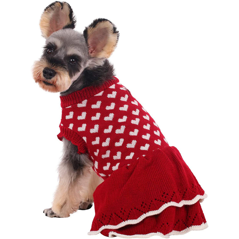 Kuoser Dog Heart Sweater Dress for Small Medium Dogs with Leash Hole