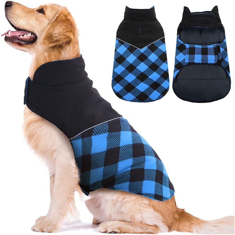 Kuoser Reversible Blue British Style Plaid Dog Coat for Small Medium and Large Dogs