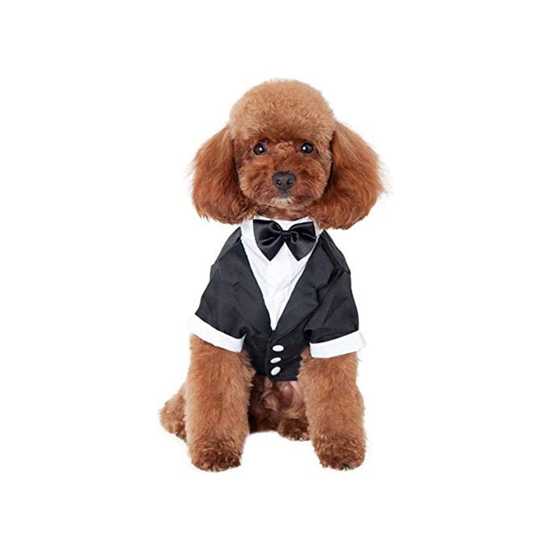 Kuoser Small Dog Clothes, Wedding Shirt Formal Tuxedo with Black Tie