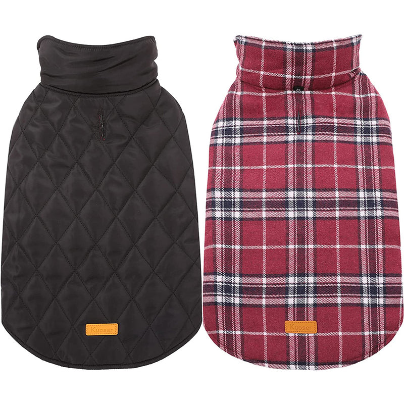 Kuoser Waterproof Reversible British Style Plaid Dog Vest for Cold Weather