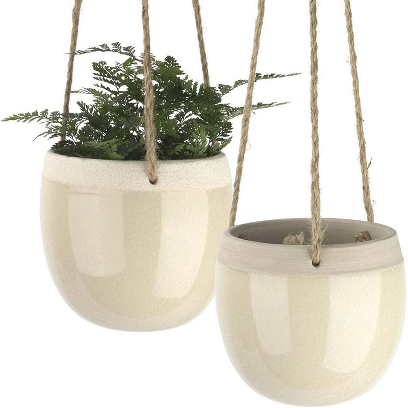 LA JOLIE MUSE Ceramic Hanging Planters Indoors, Plant Holder with Jute Rope for Small Plants