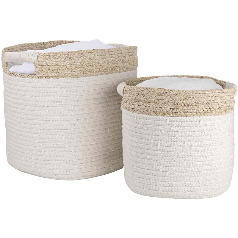 LA JOLIE MUSE Cotton Rope Storage Baskets with Corn Skin, Cotton Woven Basket Bins