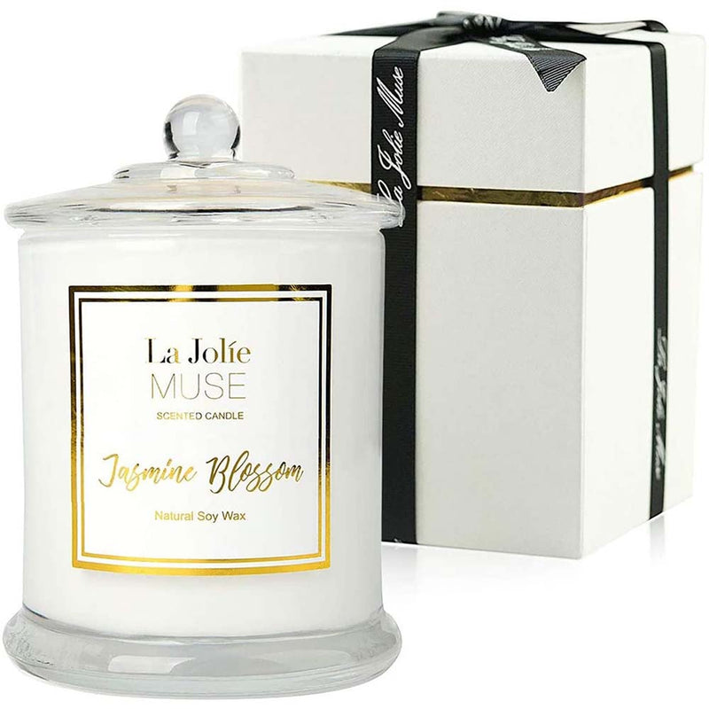 LA JOLIE MUSE Jasmine Scented Candle, Candle Gift for Women, Natural Soy Wax, Glass Jar Candles