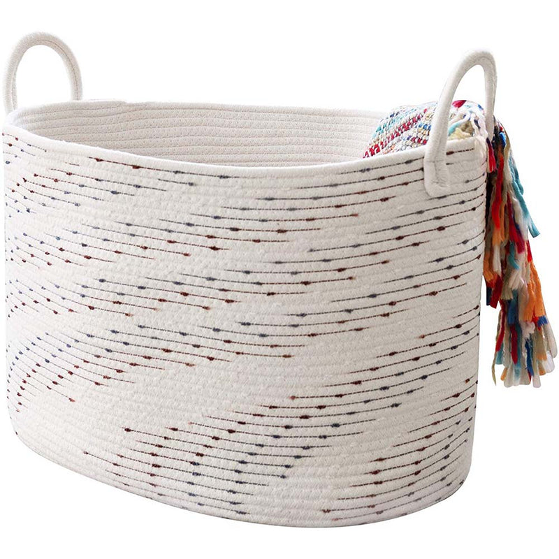 LA JOLIE MUSE Large Cotton Rope Blanket Basket, Soft Woven Laundry Basket