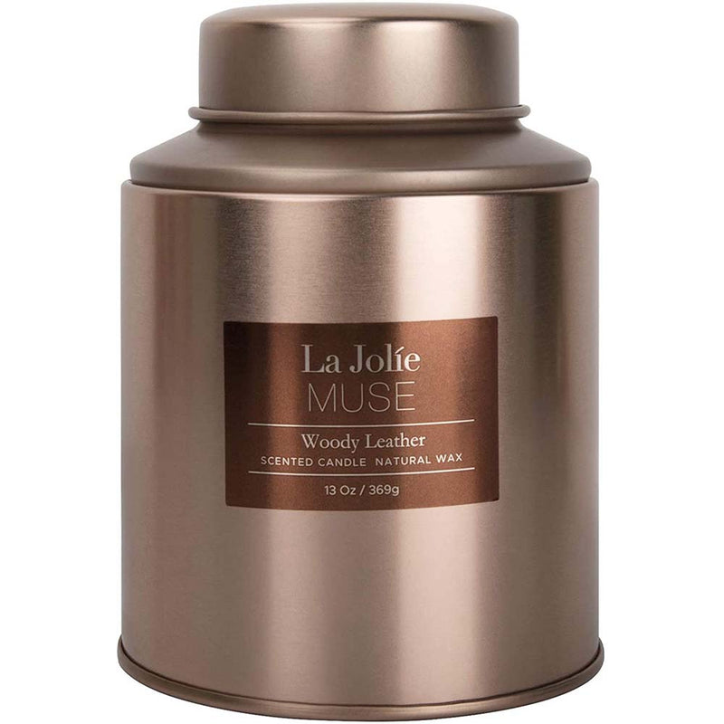 LA JOLIE MUSE Woody Leather Scented Candle for Men Women, Father&