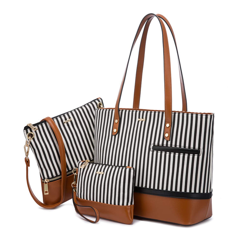 LOVEVOOK Purses for Women Striped Satchel Tote Bags Crossbody Shoulder Hobo Bag 3pcs Purse and Wallet Set