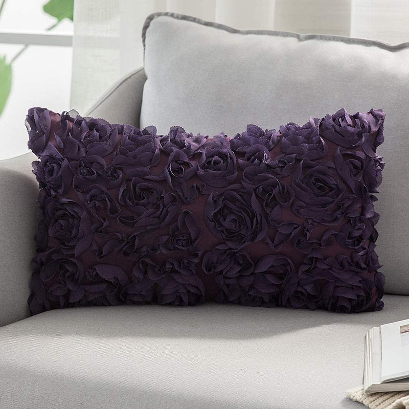 MIULEE 3D Decorative Romantic Stereo Chiffon Rose Flower Pillow Cover Solid Square Pillowcase