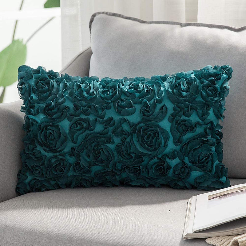 MIULEE 3D Decorative Romantic Stereo Chiffon Rose Flower Pillow Cover Solid Square Pillowcase