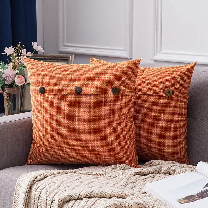 MIULEE Set of 2 Decorative Linen Throw Pillow Covers Cushion Case Triple Button Vintage