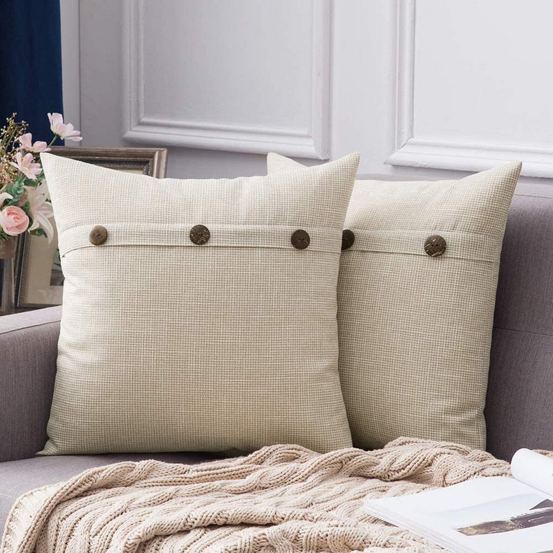 MIULEE Set of 2 Decorative Linen Throw Pillow Covers Cushion Case Triple Button Vintage