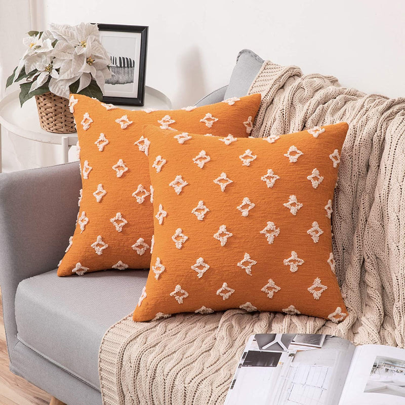 MIULEE Set of 2 Fall Throw Pillow Covers Rhombic Jacquard Pillowcase Soft Square Cushion Case