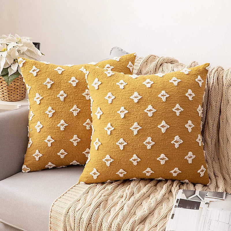MIULEE Set of 2 Fall Throw Pillow Covers Rhombic Jacquard Pillowcase Soft Square Cushion Case