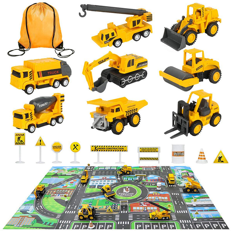 Meland Construction Vehicles Truck Toys Set with Play Mat - 8 Mini Engineer Pull Back Cars