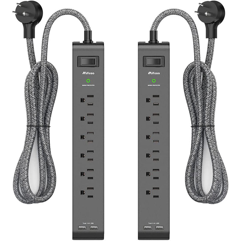 Mifaso 12FT Long Power Strip Surge Protector - with 6 Outlets 2 USB Ports, Heavy-Duty Braided Extension Cord