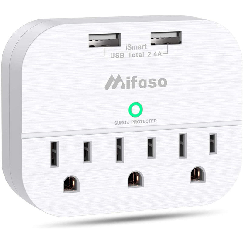 Mifaso 3 Outlet Surge Protector, Multi Plug Outlet Extender with 2 USB Wall Charger (Smart 2.4 A)
