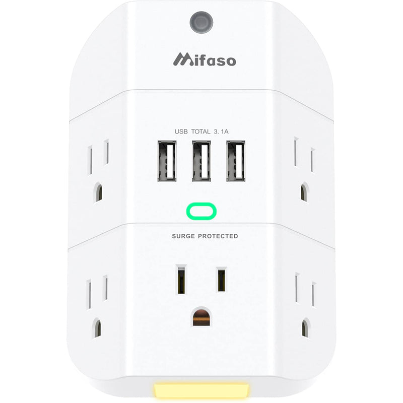Mifaso Outlet Extender with Night Light, 5-Outlet Surge Protector with 3 USB Charging Ports