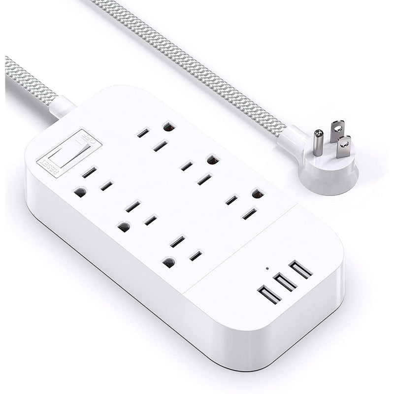 Mifaso Power Strip with USB - 6 Outlets 3 USB Charger, 5FT Long Extension Cord Flat Plug, Wall Mount Outlet Strip