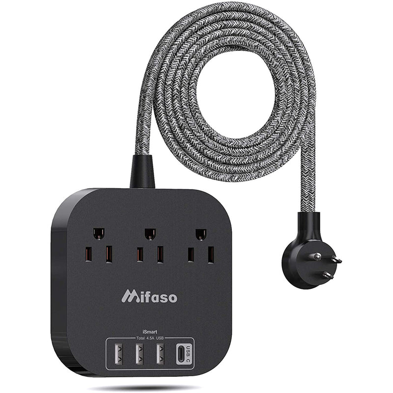 Mifaso Power Strip with USB C, 3 Outlet 4 USB Ports 4.5A Flat Plug Desktop Charging Station, Non Surge Protector