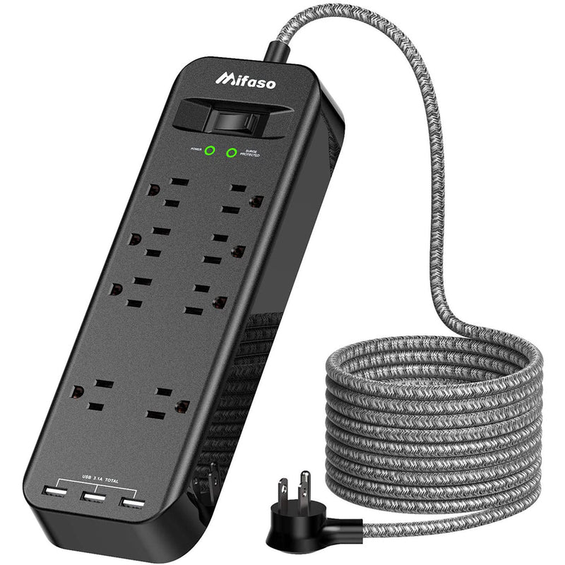 Mifaso Surge Protector Power Strip, 2700Joules 6FT Braided Long Extension Cord
