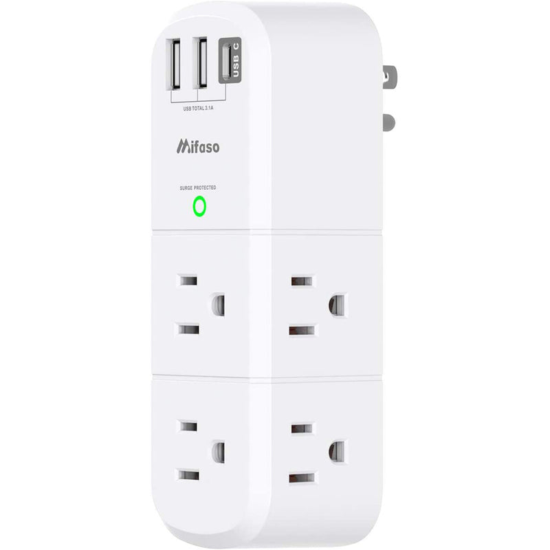Mifaso USB Outlet Extender Surge Protector - with Rotating Plug, 6 AC Multi Plug Outlet and 3 USB Ports (1 USB C)