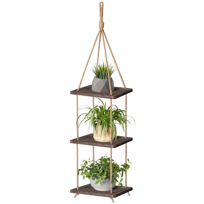 Mkono 3 Tier Hanging Plant Shelf Wood Planter Hanger Pot Holder, Flower Pot Rack