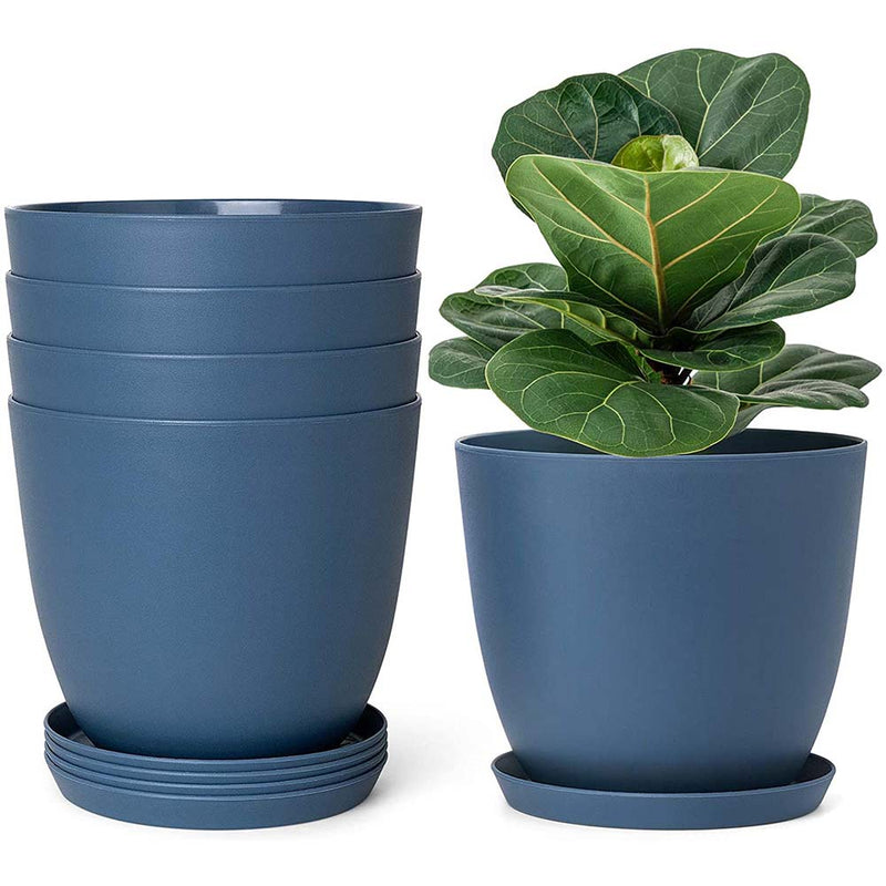 Mkono 7.5" Plastic Plant Pots for Plants with Saucers, Flower Pot with Drainage Hole