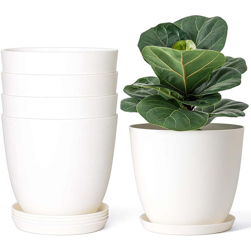 Mkono 7.5" Plastic Plant Pots for Plants with Saucers, Flower Pot with Drainage Hole