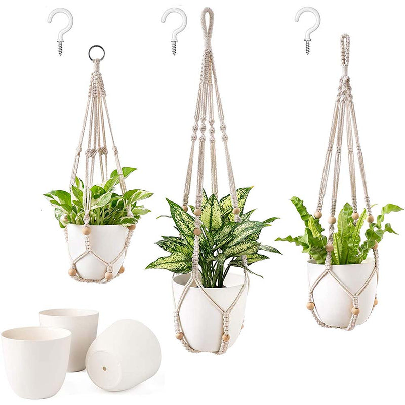 Mkono Macrame Plant Hangers with Pots, Indoor Outdoor Hanging Planters