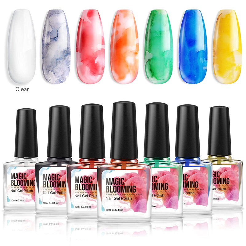 Modelones Blooming Gel Nail Polish, Nail Ink, Varnish Art Flower Marble Autumn Design Manicure,  7 Colors 10ml each