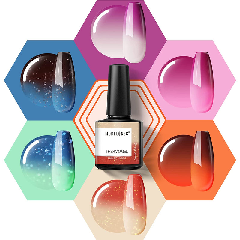 Modelones Color Changing Gel Nail Polish -  Temperature Gel Long-Lasting Glitter 6 Pcs 10ml