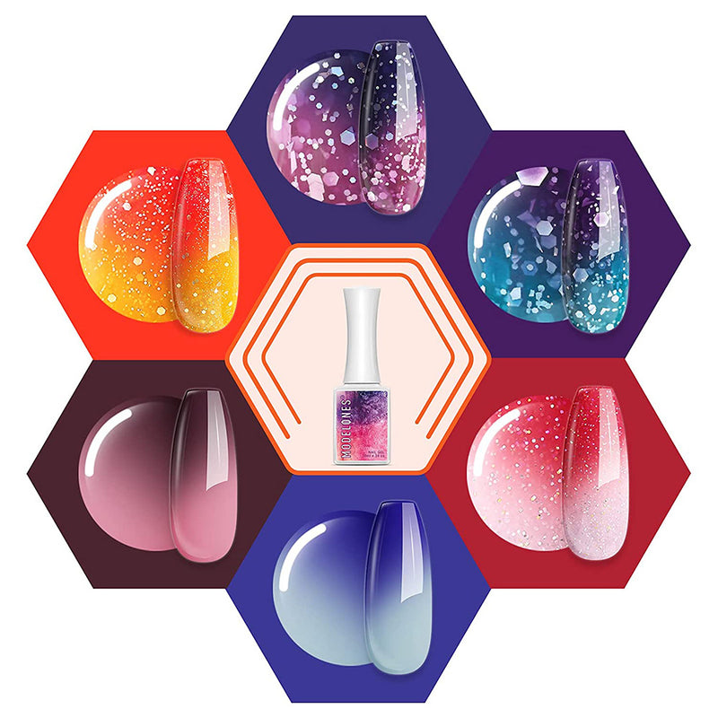 Modelones Gel Nail Polish Holiday Mood Temperature Color Changing with Beauty Gift Set 6 Pcs Colors 10 ML