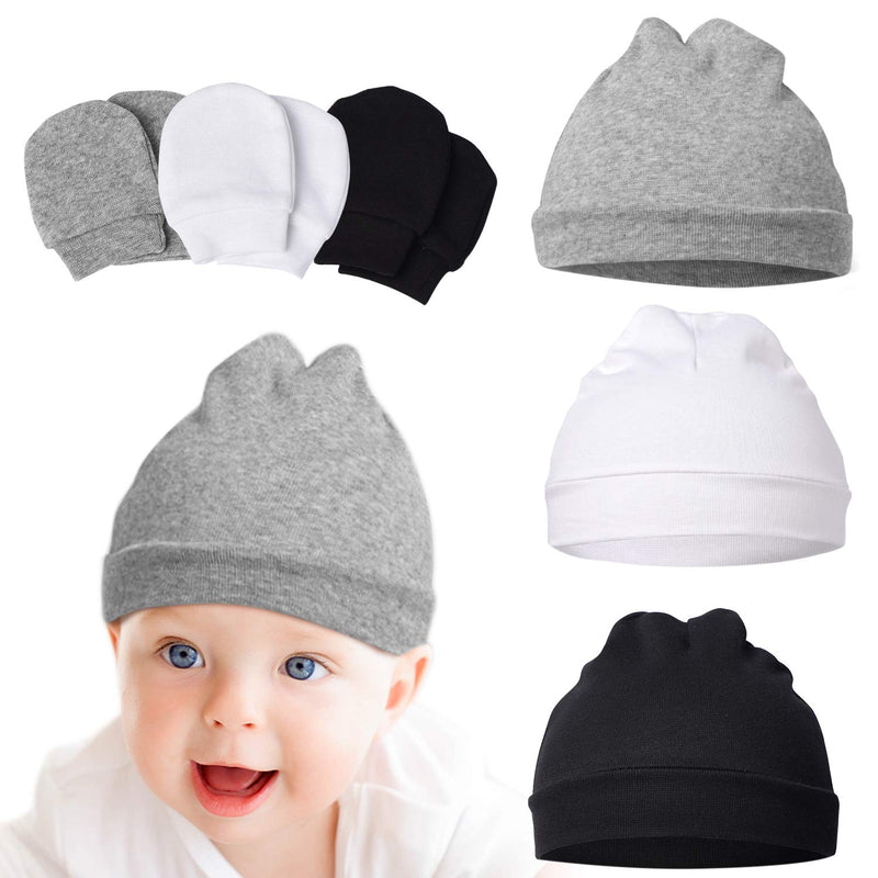 Momcozy Newborn Baby Hats and Mittens, Baby Infant Unisex Cotton Caps and Scratch Mittens